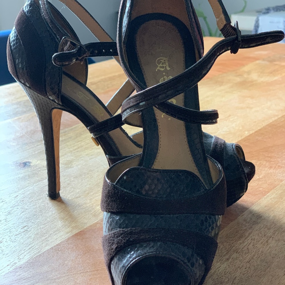 L.A.M.B. Oberlain Strap Heels (Brown)